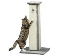 PawHut Griffoir pour Chat 81 cm Arbre à Chat en sisal et Peluche, Poteau griffoir avec Boule Suspendue Base Stable, grattoir à Design Moderne 41 x 41 x 81 cm, Gris et crème