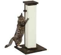 PawHut Griffoir pour Chat 81 cm Poteau griffoir Chat en sisal et Peluche, avec Boule Suspendue Base Stable, grattoir à Design Moderne 41 x 41 x 81 cm, Marron et crème