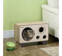 PawHut Griffoir pour chat en forme de radio avec herbe à chat, maison 2 en 1 carton ondulé pour chat chaton 57 x 24,5 x 39 cm