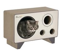 PawHut Griffoir pour Chat en Forme de Radio avec Herbe à Chat, Maison 2 en 1 en Carton Ondulé d'Intérieur, 57 x 24,5 x 39 cm