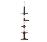Pawhut Arbre à chat du sol au plafond Poteau à griffer 40×34×230-260cm 5 niveaux d'activités Marron