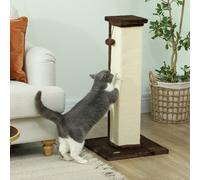 PawHut Griffoir pour chat poteau griffoir chat en sisal et peluche, boule suspendue base stable 41 x 41 x 81 cm marron et crème