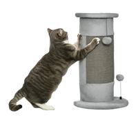 PawHut Griffoir pour Chats, 58 cm Poteau griffoir Chat, Coussin en sisal Naturel, Boule Suspendu et Boule à Ressort, Grande Base très Stable, Gris