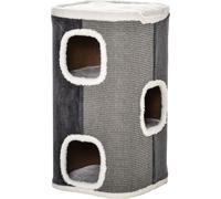 PawHut Griffoir pour chats Arbre à chat 3 niveaux Arbre à grimper pour chats Meubles pour chats Panneau aggloméré Polyester velouté Sisal Gris+Blanc 40 x 40 x 74 cm