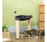 PawHut Griffoir pour Chats avec Hamac en Peluche, Base en Bois avec Jeu et Poteaux en Sisal, 53,55x53,5x66cm, Gris