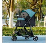 PawHut Haustierbuggy Hundebuggy, pliable, avec housse de pluie, 2 porte-gobelets, Bleu + Noir