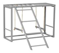 PawHut Jeu poules, accessoire poulailler, 3-4 poules, Gris | Ensemble balançoire, bois, multiples perchoirs poules, échelle poules