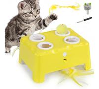 PawHut Jouet Interactif pour Chats d'Intérieur, Jouet pour Chat Rechargeable par Type-C avec Souris et Plume, 3 Modes Réglables avec Repos Intelligent, pour Chaton et Chat Adulte, ABS, Jaune