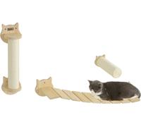 PawHut Kit mur d'escalade pour chats, 3 pièces Meuble pour chats avec arbre à chat, marchepied, échelle, arbre à chat mural pour chats jusqu'à 5 kg, en pin, bois naturel