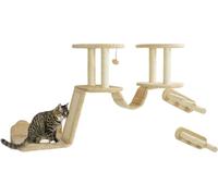 PawHut Kit mur d'escalade pour chats, 3 pièces Meuble pour chats avec arbre à chat, perchoirs, échelle, marches, griffoir, pour chats jusqu'à 5 kg, sisal, beige