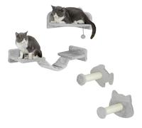 PawHut Kit mur d'escalade pour chats, 4 pièces Meuble pour chats avec marches, échelle, tremplins, arbres à chats, balle de jeu, sisal, pour chats jusqu'à 5 kg, gris clair