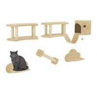 PawHut Kit Mur d'escalade pour Chats, 5 pièces Meuble pour Chats avec griffoir, Plates-Formes de Saut, échelle, Maison, Structure Murale pour Chats, pour Chats jusqu'à 5 kg, Peluche, Beige