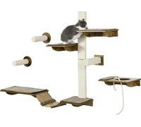 PawHut Kit mur d'escalade pour chats, 8 pièces Meubles pour chats avec arbres à chats, perchoirs, griffoir, escalier pour chats, sisal, marron
