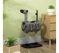 PawHut Kratzbaum au Design Zébré, 1 Tunnel pour chat, 3 Poteaux à griffer 48,5 cm x 35 cm x 93 cm, Noir + Blanc