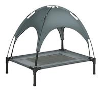 PawHut Lit pour Chien Chat sur Pieds Grand Confort Velum Anti-UV Tissu Oxford Micro-perforé + Parasol + Sac de Transport Inclus Gris Noir