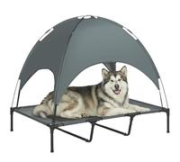 PawHut Lit surélevé chien avec parasol – Tissu Oxford, cadre métal, 122×92×108 cm gris/noir