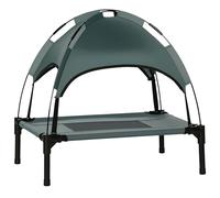 PawHut Lit Chien sureleve avec Parasol, lit de Camp Chien Chat sur Pieds Tissu Oxford Respirant, Anti-UV Cadre en métal Sac de Transport Inclus Couchage extérieur pour Chat 161 x 46 x 61 cm Gris Noir