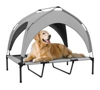 PawHut Lit Chien surélevé, lit de Camp pour Chien, Velum en Taffetas, Tissu textilène Micro-perforé + Sac de Transport Inclus, Facile à Assembler, 106 x 76 x 94 cm, Gris