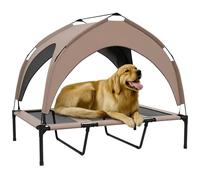 PawHut Lit Chien surélevé, lit de Camp pour Chien, Velum en Taffetas, Tissu textilène Micro-perforé + Sac de Transport Inclus, Facile à Assembler, 106 x 76 x 94 cm, café