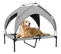 PawHut Lit Chien Surélevé Lit de Camp Velum en Taffetas 91x76x85cm Gris | Transat Auvent pour Chien, Chihuahua,Tissu Textilène Micro-Perforé, Sac de Transport, Facile à Assembler