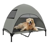PawHut Lit de camping pour chiens avec toit, lit surélevé pour grands chiens, couchage rafraîchissant pour animaux de compagnie avec maille lavable, cadre en acier, sac de transport, lit pour animaux