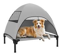 PawHut Lit d'extérieur pour chien avec toit, lit surélevé pour chiens de taille moyenne, lit rafraîchissant avec cadre en métal en maille lavable, sac de transport, lit pour l'extérieur, camping, 76 x