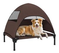 PawHut Lit d'extérieur pour chien avec toit, lit surélevé pour chiens de taille moyenne, lit rafraîchissant avec cadre en métal en maille lavable, sac de transport, lit pour l'extérieur, camping, 76 x