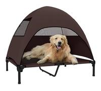 PawHut Lit d'extérieur pour chien avec toit, lit surélevé pour grands chiens, lit rafraîchissant avec cadre en métal en maille lavable, sac de transport, lit pour l'extérieur, camping, 91 x 76 x 90 cm