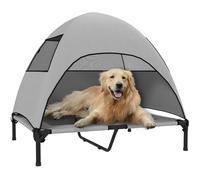 PawHut Lit d'extérieur pour chien avec toit, lit surélevé pour grands chiens, lit rafraîchissant avec cadre en métal en maille lavable, sac de transport, lit pour l'extérieur, camping, 91 x 76 x 90 cm