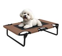 PawHut Lit d'extérieur surélevé pour chiens de petite et moyenne taille, pliable, avec pieds en acier en maille, lit pour animaux de compagnie, pour l'extérieur, le camping, 75 x 51 x 18 cm, café