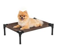 PawHut Lit Élevé pour Chiens et Chats Lit Portable pour Animaux de Compagnie avec Zone en Maille Respirante et Tissu Oxford pour Intérieur Extérieur 61x46x18 cm Marron