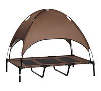 PawHut Lit pour Chien Chat sur Pieds Grand Confort Velum Anti-UV Tissu Oxford Micro-perforé + Parasol + Sac de Transport Inclus Marron Noir