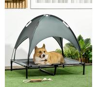 PawHut Lit pour chien chat sur pieds grand confort velum anti-UV tissu oxford micro-perforé + parasol + sac de transport inclus gris noir