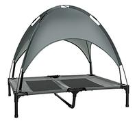 PawHut Lit pour Chien Chat sur Pieds Grand Confort Velum Anti-UV Tissu Oxford Micro-perforé + Parasol + Sac de Transport Inclus dim. 92L x 76l x 90H cm Gris Noir