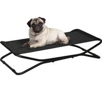 PawHut Lit pour chien Outdoor surélevé Lit pour animaux de compagnie pour l'extérieur Camping Jardin Acier Tissu filet Noir 111 x 65,5 x 19 cm
