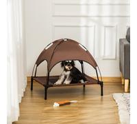 PawHut Lit pour Chiens surélevé avec Baldaquin, Lit pour Animaux de Compagnie, Chaise Longue pour Chien en extérieur avec Toit, Respirant, Taffetas pour Camping Café 76 x 61 x 73 cm