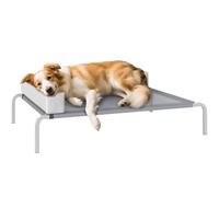 PawHut Lit surélevé extérieur de Camping 110x75x30cm Gris Clair | Chiens de taille moyenne, lit rafraîchissant, coussin en L, cadre en acier, pieds antidérapants, lit pour animaux