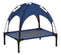 PawHut Lit surélevé pour Chien avec baldaquin, lit pour Animal de Compagnie, lit d'extérieur avec Toit, Respirant, Tissu Taffetas pour Camping, Bleu foncé, 61 x 46 x 62 cm