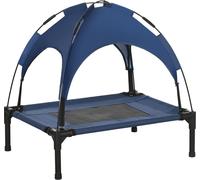PawHut Lit surélevé pour chien avec baldaquin, lit pour animaux domestiques avec protection UV, lit pour chien Outdoor avec toit, respirant, tissu taffetas pour camping bleu foncé 61 x 46 x 62 cm