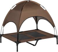 PawHut Lit surélevé pour chien avec baldaquin, lit pour animaux domestiques, lit pour chien à l'extérieur avec toit, respirant, tissu taffetas pour camping café 92 x 76 x 90 cm