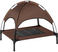 PawHut Lit surélevé pour chien avec baldaquin, lit pour animaux domestiques, lit pour chien à l'extérieur avec toit, respirant, tissu taffetas pour camping café 76 x 61 x 73 cm