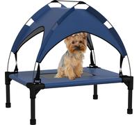 PawHut Lit surélevé pour chien avec baldaquin, lit pour animaux domestiques, lit pour chien d'extérieur avec toit, respirant, pour mini et petits chiens bleu foncé Oxford 61 x 46 x 63 cm