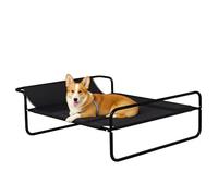 PawHut Lit surélevé pour Chiens lit de Camp pour Chiens Chats Animaux de Compagnie avec Appui-tête, Tissu textilène Micro-perforé, Interieur ou extérieur, 91 x 69 x 29 cm, Noir