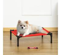 PawHut Lit surélevé pour Chiens Chats Animaux de Compagnie Tissu Oxford textilène Micro-perforé 61 x 46 x 18 cm Rouge et Noir