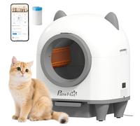 PawHut Litière chat autonettoyante 80L bac à litière pour chat automatique contrôle app/anti-pinch/isolation des odeurs/protection de sécurité, sac poubelle, adorables oreilles, plusieurs chats, blanc