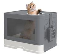 PawHut Litière fermée pour chats, toilettes pour chats avec couvercle et double entrée à l'avant et sur le dessus, tiroir amovible, pelle et brosse, facile à nettoyer, gris