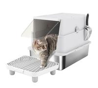 PawHut Litière INOX avec Couvercle, boîte métal fermée XL | Pour grands chats, couvercle rabattable, bords hauts, pelle, facile à nettoyer, antiadhérent, anti-fuite
