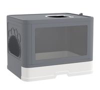 PawHut Litière pour chat Bac à litière pour chat avec couvercle, 2 sorties, 48,5 x 38 x 36,5 cm, Gris + Blanc