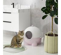 PawHut Litière pour Chats 4kg Max avec Couvercle et Pelle Inclus, 53x51x48 cm, Blanc et Rose
