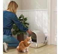 PawHut Litière pour Chats en Acier Inoxydable avec Couvercle Sac Désodorisant Pelle Facile à Nettoyer 52,4x41,3x39,9 cm Gris